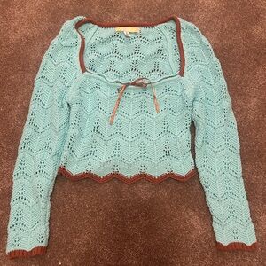 Urban Outfitters Teal and Brown Knit Sweater